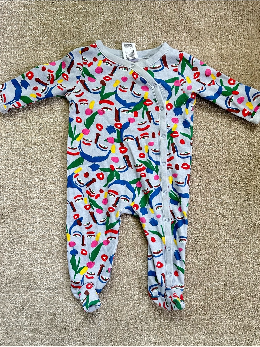 Nordstrom Multicolor Abstract Face Print Footed One-Piece